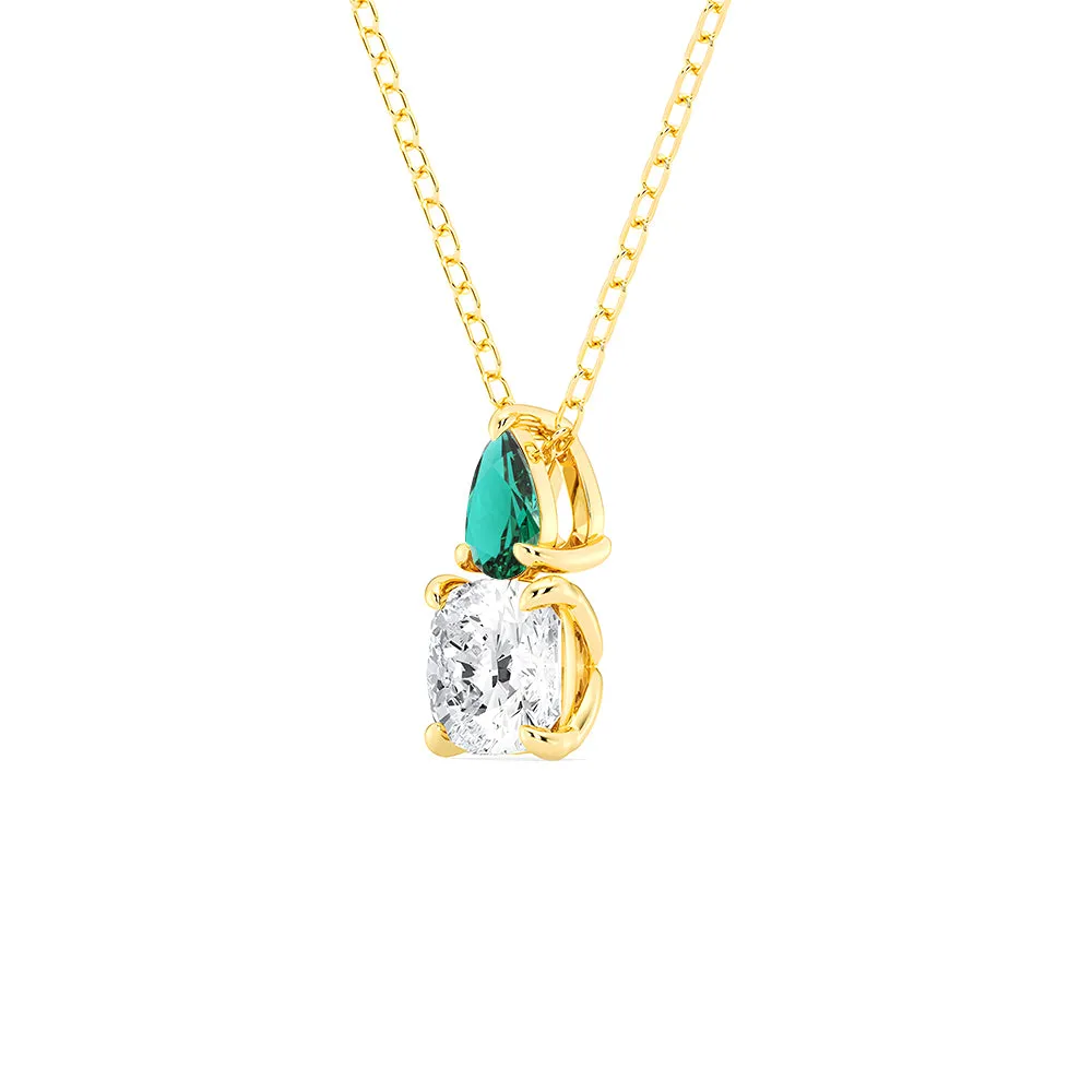 Toi Et Moi Emerald and Cushion Cut Lab Grown Diamond Pendant Necklace sold by MSBLUE Jewelry product image thumbnail 4