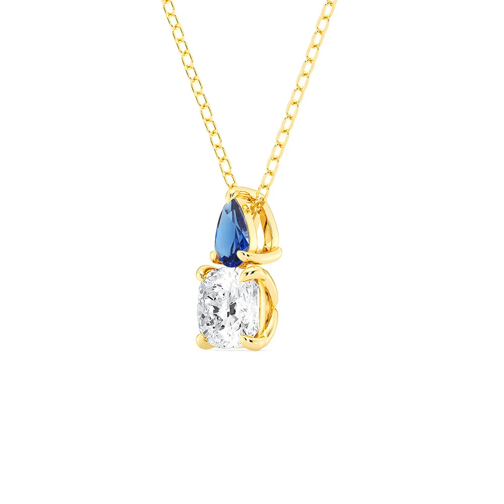 Toi Et Moi Sapphire and Cushion Cut Lab Grown Diamond Pendant Necklace sold by MSBLUE Jewelry product image thumbnail 4