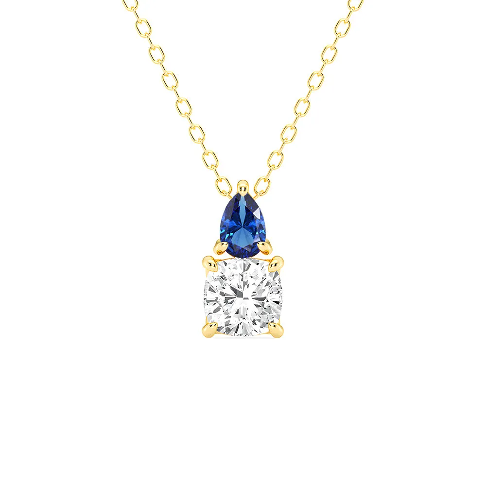 Toi Et Moi Sapphire and Cushion Cut Lab Grown Diamond Pendant Necklace sold by MSBLUE Jewelry product image thumbnail 3