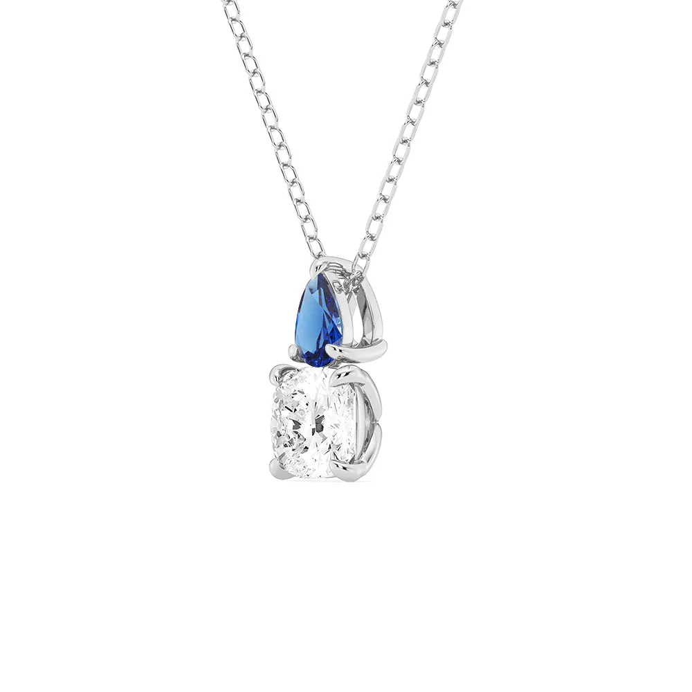 Toi Et Moi Sapphire and Cushion Cut Lab Grown Diamond Pendant Necklace sold by MSBLUE Jewelry product image thumbnail 2
