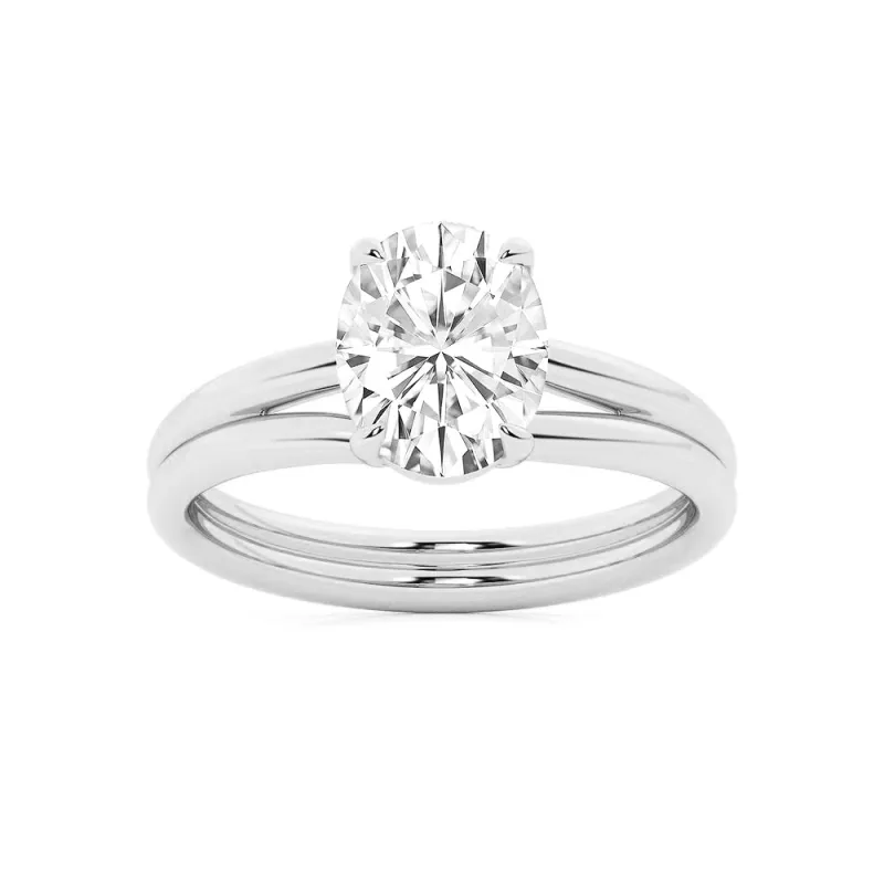 Classic Oval Solitaire Engagement Ring with Split Shank made by MSBLUE Jewelry