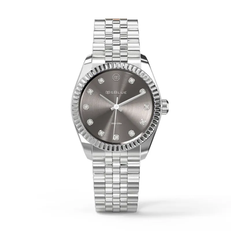 Women's Two Tone Silvery Grey Dial Stainless Steel Watch With Diamond Accents sold by MSBLUE Jewelry