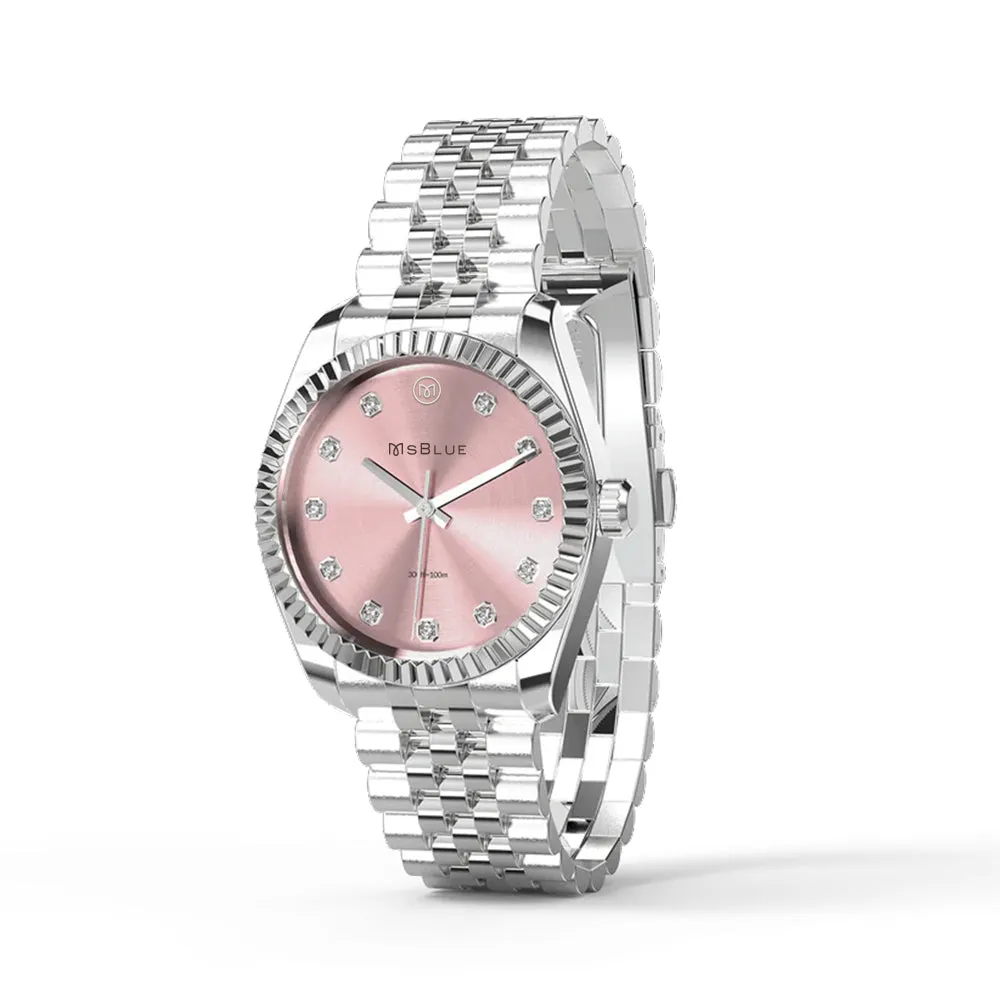 Women's Two Tone Pink Dial Stainless Steel Watch With Diamond Accents sold by MSBLUE Jewelry product image thumbnail 3