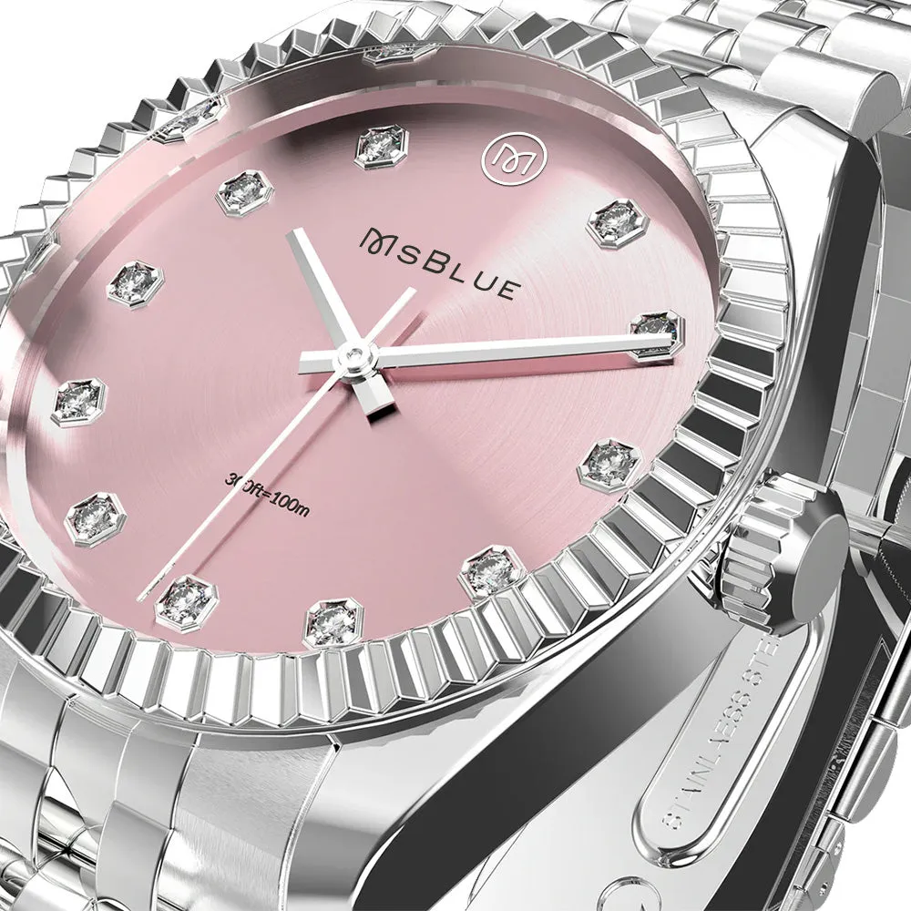 Women's Two Tone Pink Dial Stainless Steel Watch With Diamond Accents sold by MSBLUE Jewelry product image thumbnail 2