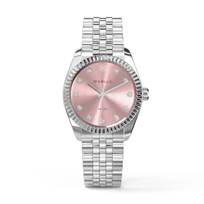 Women's Two Tone Pink Dial Stainless Steel Watch With Diamond Accents sold by MSBLUE Jewelry