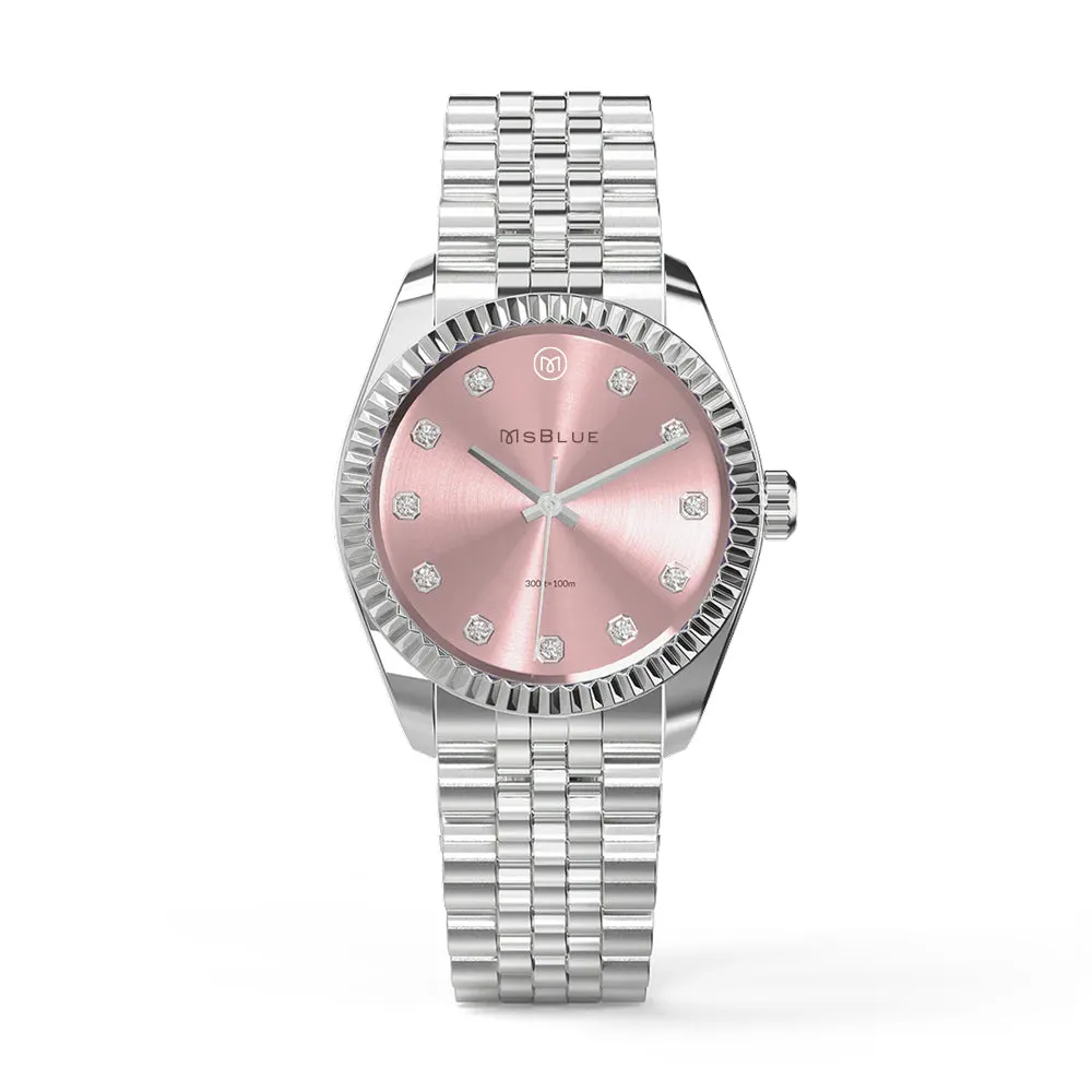 Women's Two Tone Pink Dial Stainless Steel Watch With Diamond Accents sold by MSBLUE Jewelry