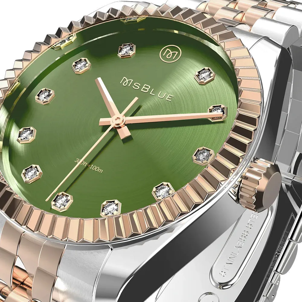 Women's Two Tone Green Dial Stainless Steel Watch With Diamond Accents sold by MSBLUE Jewelry product image thumbnail 2