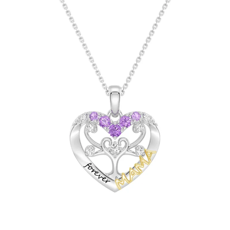 Custom Birthstone Heart Tree Necklace – "Forever MAMA" Pendant sold by MSBLUE Jewelry