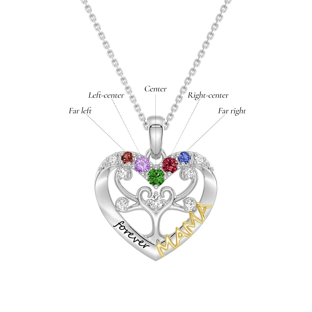 Custom Birthstone Heart Tree Necklace – "Forever MAMA" Pendant sold by MSBLUE Jewelry product image thumbnail 2