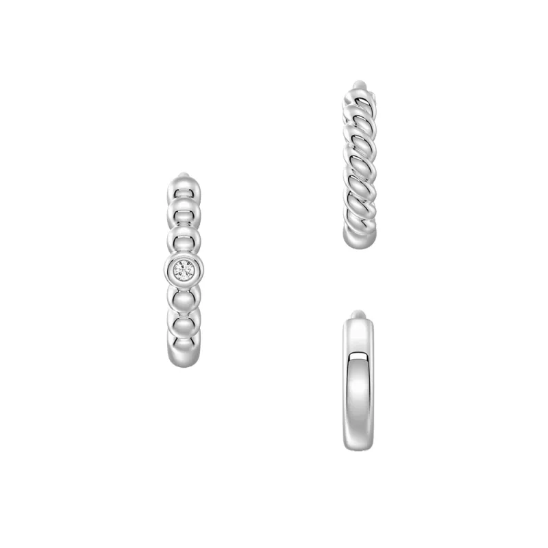 Triple Stack Hoop Earrings Set with Lab Grown Diamond Accent sold by MSBLUE Jewelry