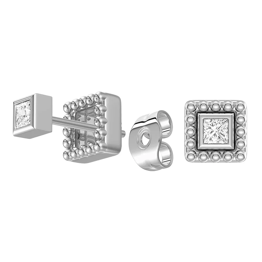 Convertible 2 in 1 Beaded Jacket Stud Earrings with Princess Cut Lab Diamond sold by MSBLUE Jewelry product image thumbnail 3