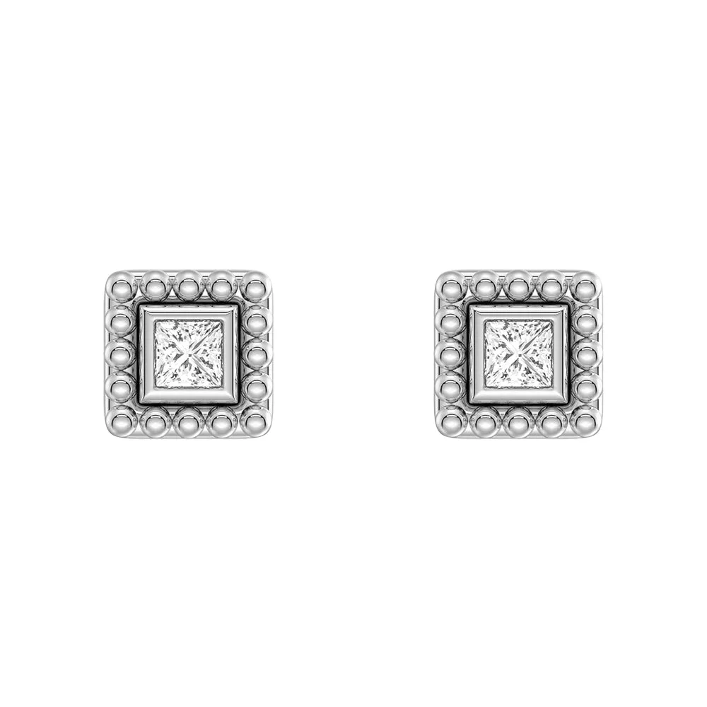 Convertible 2 in 1 Beaded Jacket Stud Earrings with Princess Cut Lab Diamond sold by MSBLUE Jewelry