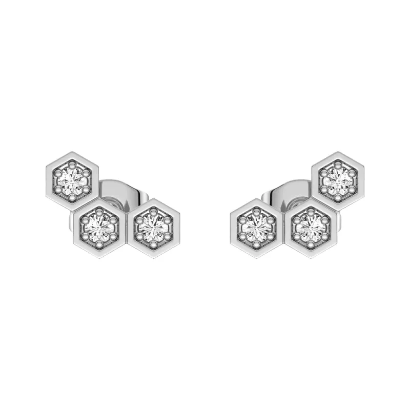 Honeycomb Hexagon Cluster Stud Earrings with Lab Grown Diamonds sold by MSBLUE Jewelry