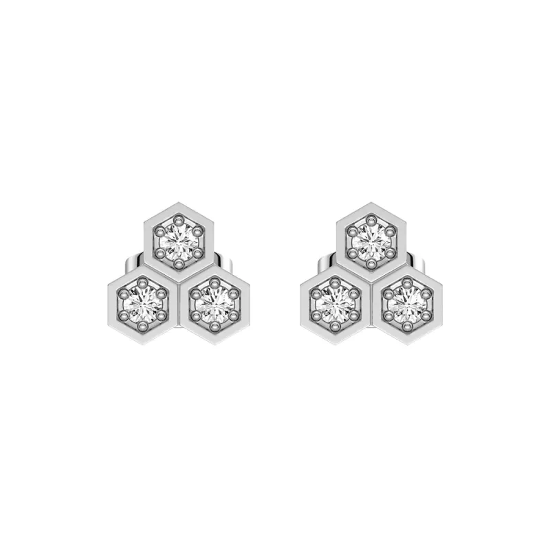 Honeycomb Trio Hexagon Stud Earrings with Lab Grown Diamonds sold by MSBLUE Jewelry