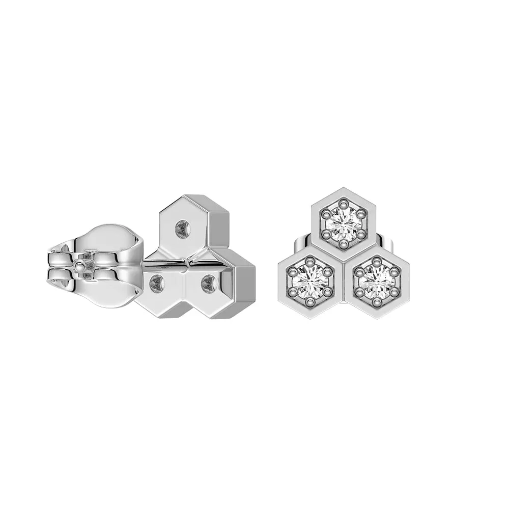 Honeycomb Trio Hexagon Stud Earrings with Lab Grown Diamonds sold by MSBLUE Jewelry product image thumbnail 3