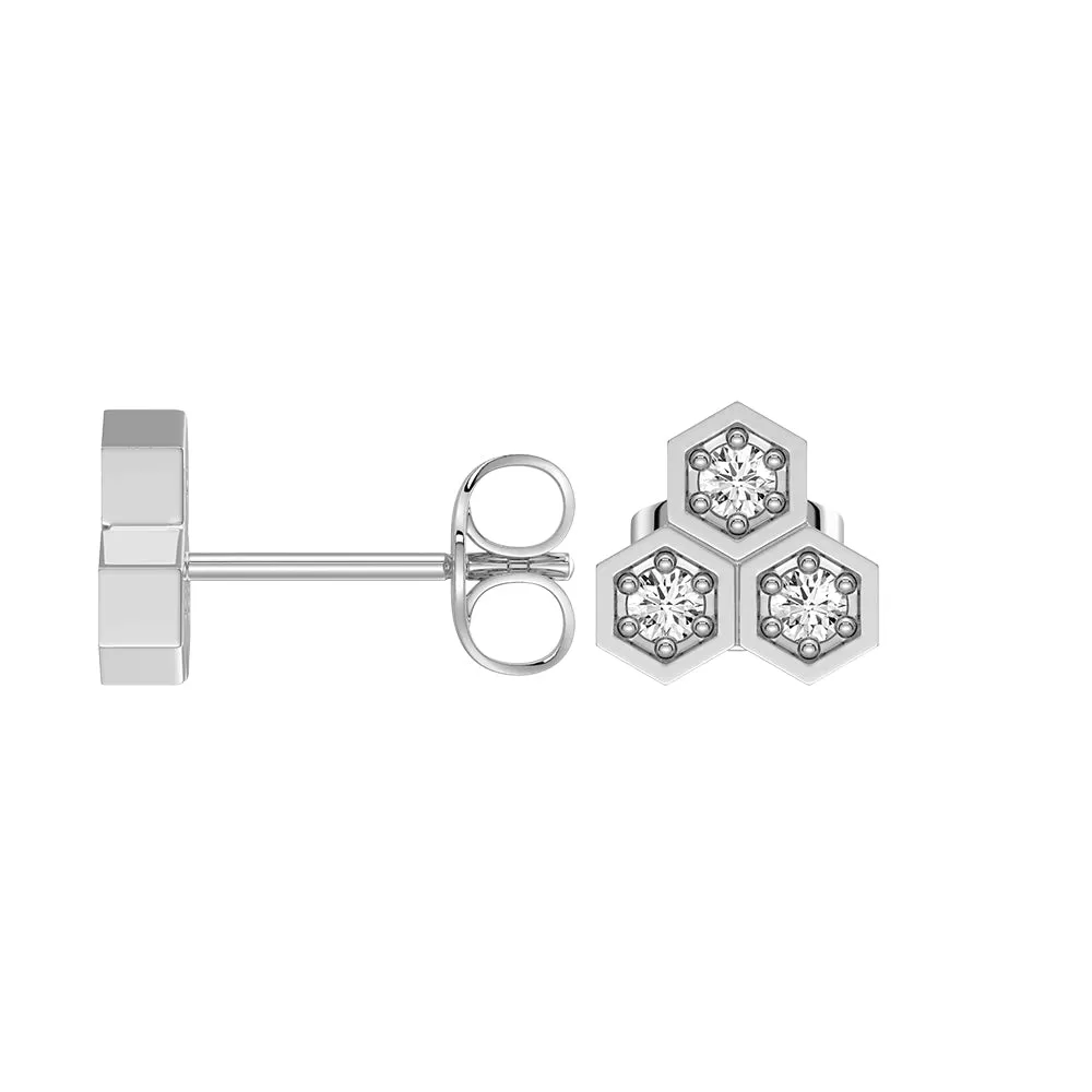 Honeycomb Trio Hexagon Stud Earrings with Lab Grown Diamonds sold by MSBLUE Jewelry product image thumbnail 4