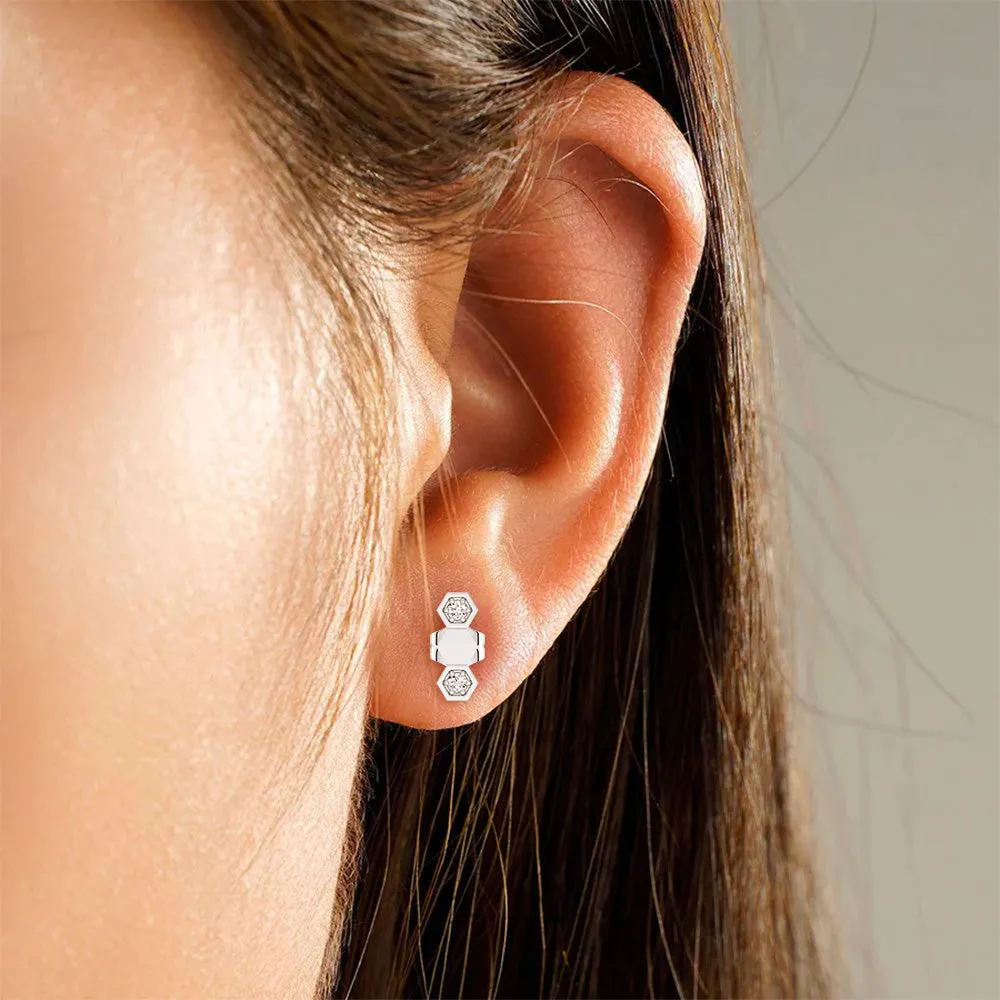Honeycomb Hexagon Stud Earrings with Lab Grown Diamonds sold by MSBLUE Jewelry product image thumbnail 5