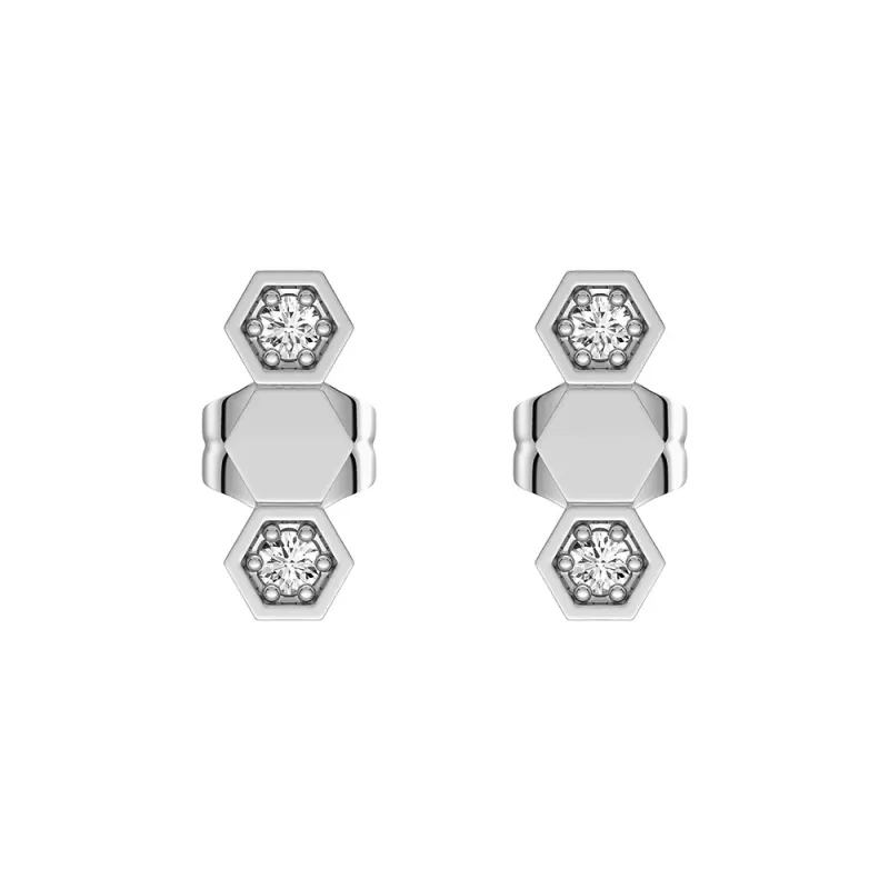 Honeycomb Hexagon Stud Earrings with Lab Grown Diamonds sold by MSBLUE Jewelry