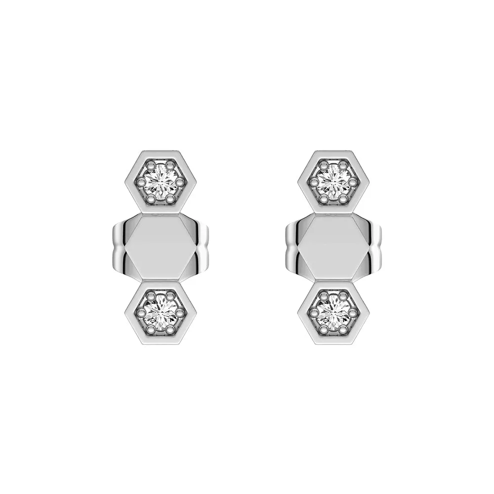 Honeycomb Hexagon Stud Earrings with Lab Grown Diamonds sold by MSBLUE Jewelry