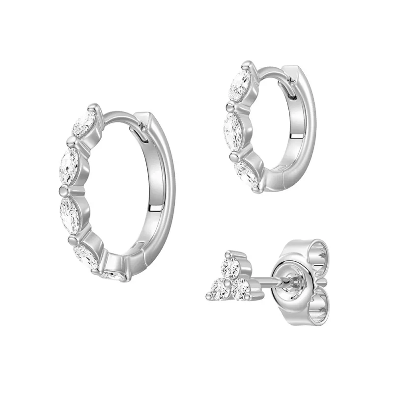 Triple Stack Lab Diamond Earrings Set with Geometric Marquise Studs and Hoops sold by MSBLUE Jewelry