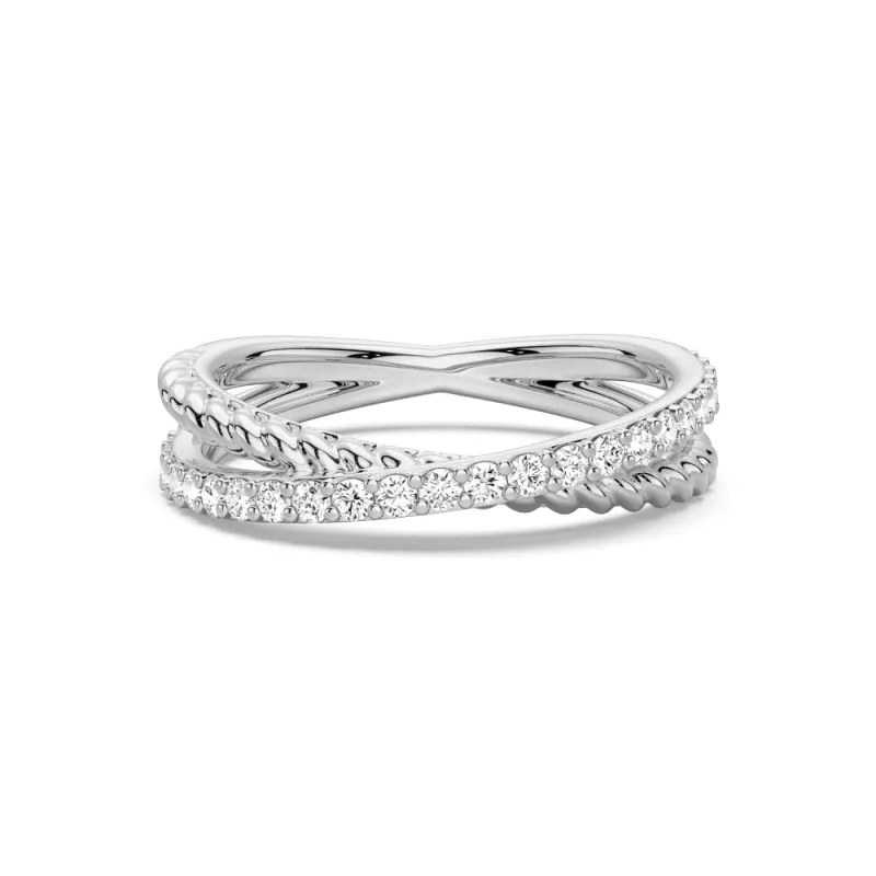 Modern Edge Twisted Rope Crisscross Diamond Ring sold by MSBLUE Jewelry