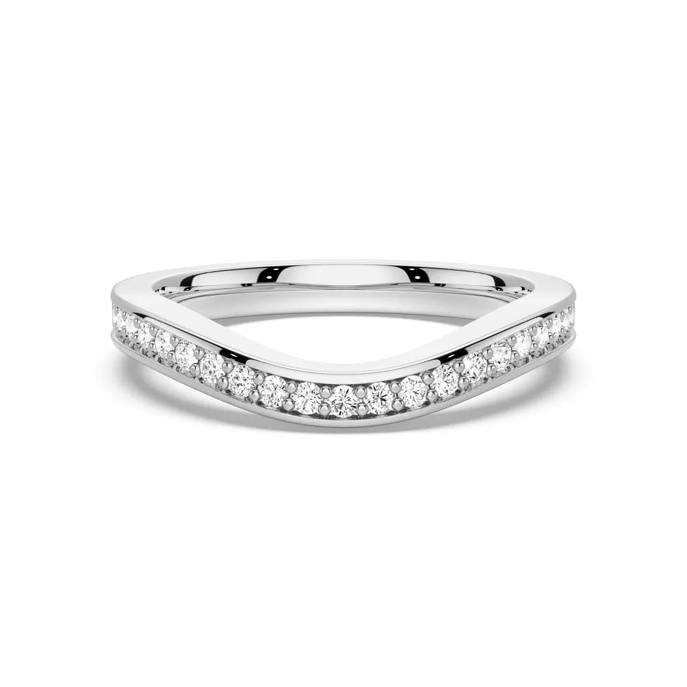V Curved Moissanite Wedding Band with Pavé Setting sold by MSBLUE Jewelry