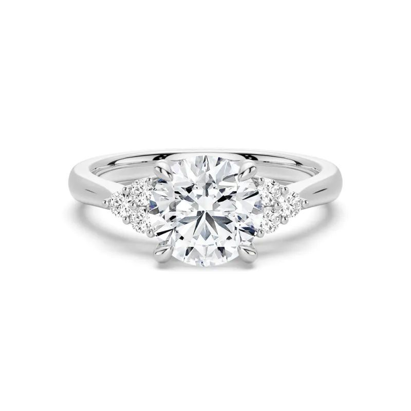 Round Moissanite Promise Ring with Tapered Side Accents sold by MSBLUE Jewelry