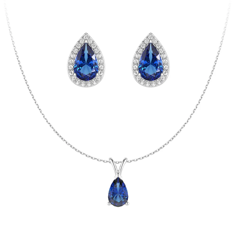 Sapphire Solitaire Pendant And Blue Stud Earrings Set sold by MSBLUE Jewelry