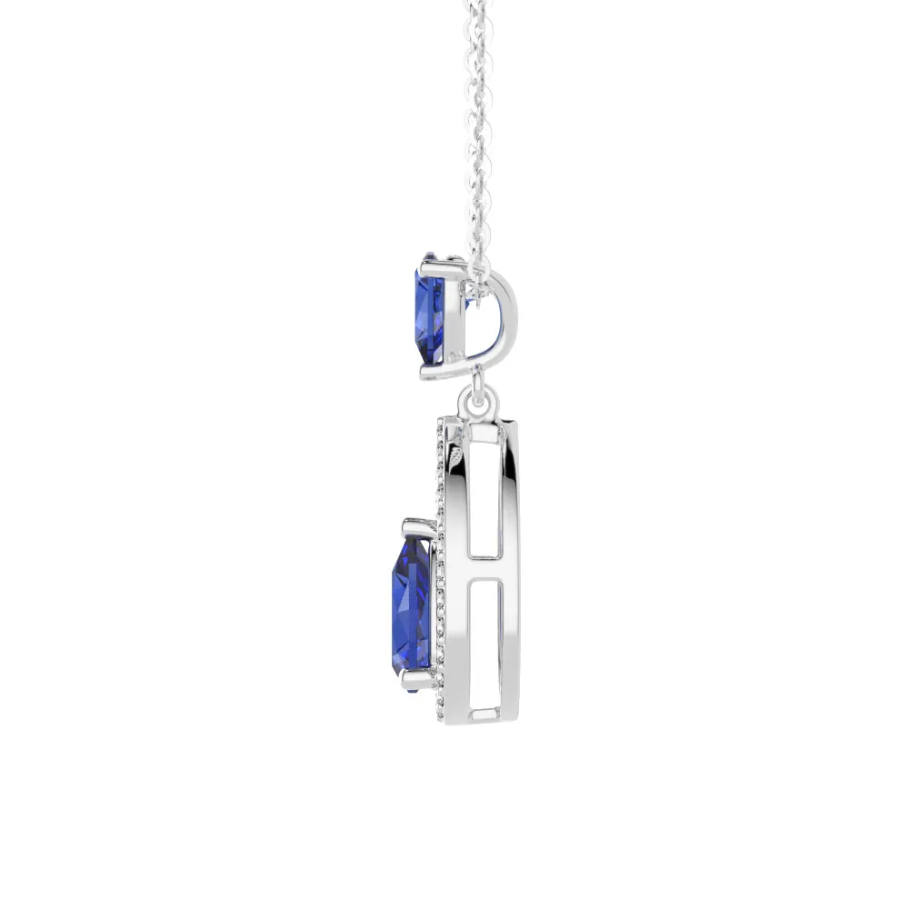 Blue Sapphire Drop Pendant And Halo Stud Earrings Set sold by MSBLUE Jewelry product image thumbnail 4