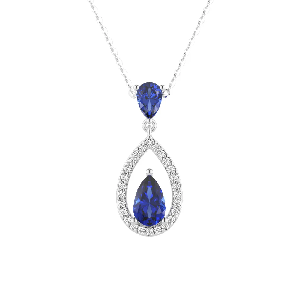 Blue Sapphire Drop Pendant And Halo Stud Earrings Set sold by MSBLUE Jewelry product image thumbnail 3