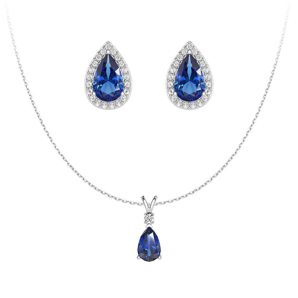 Pear Blue Sapphire Solitaire Pendant with Stud Earrings Set sold by MSBLUE Jewelry