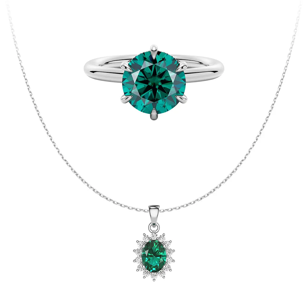 Solitaire Green Ring And Emerald Pendant Set sold by MSBLUE Jewelry
