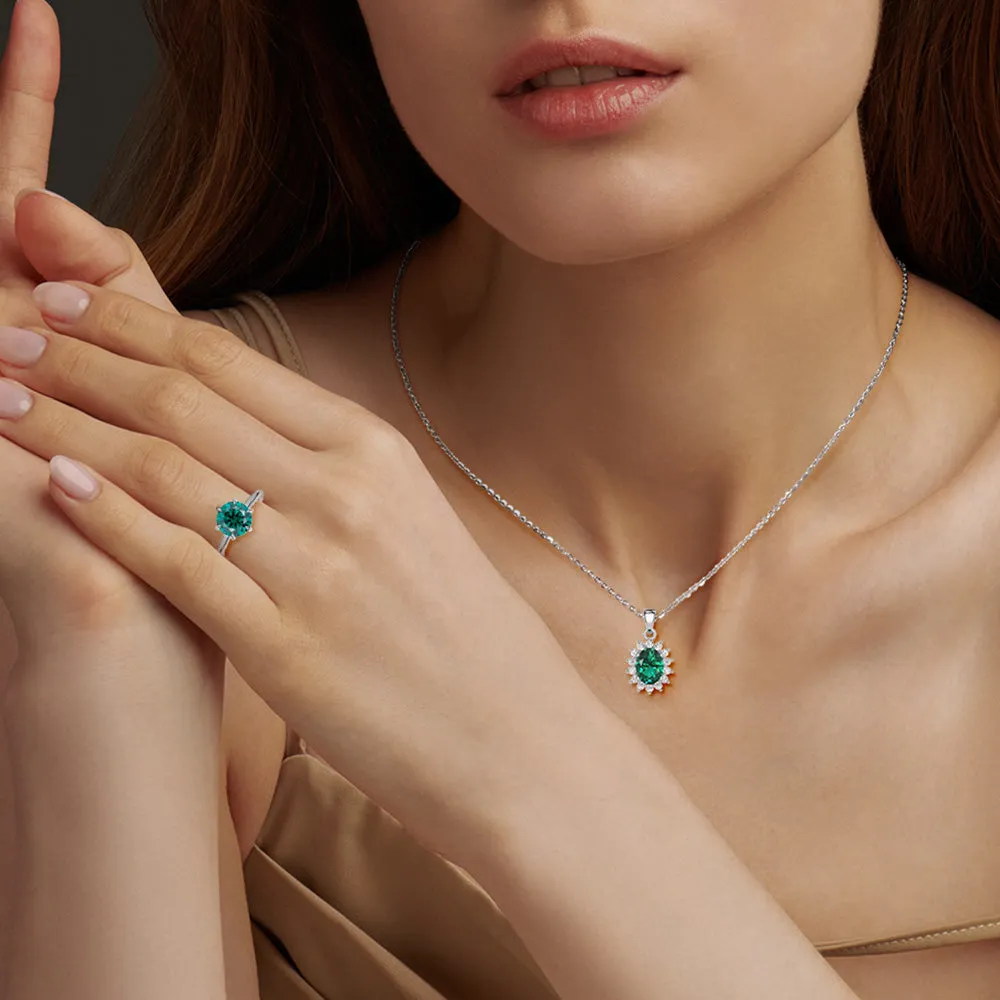 Solitaire Green Ring And Emerald Pendant Set sold by MSBLUE Jewelry product image thumbnail 2