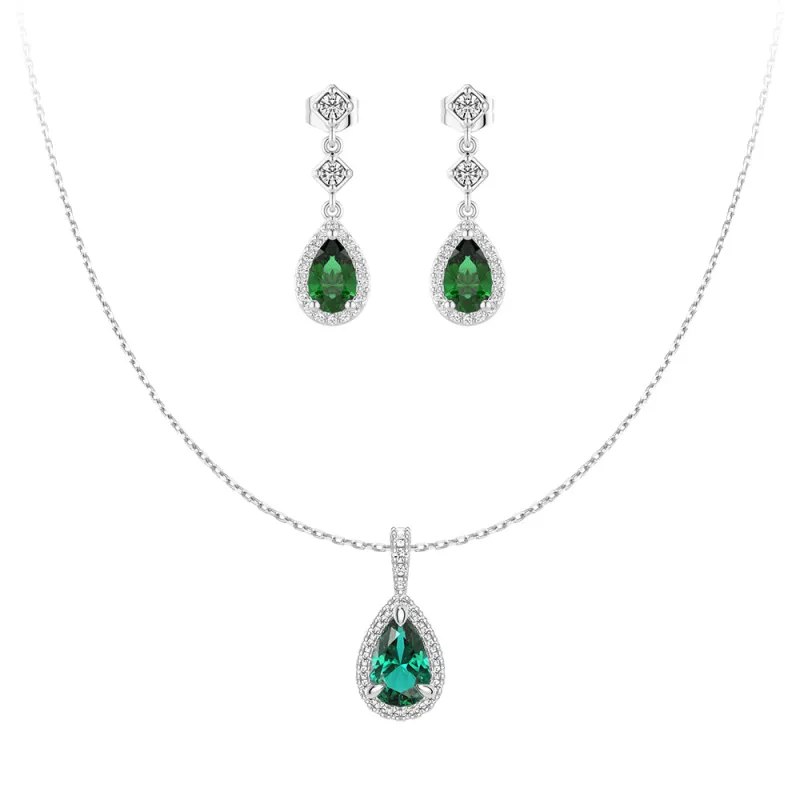 Pear Shaped Emerald Pendant Set with Earrings sold by MSBLUE Jewelry