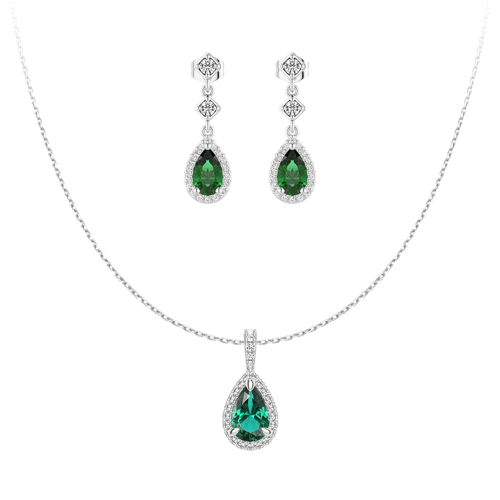 Pear Shaped Emerald Pendant Set with Earrings sold by MSBLUE Jewelry