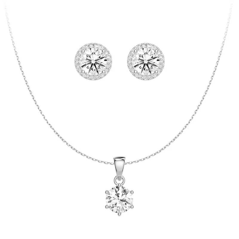 Round Solitaire Moissanite  Necklace Set with Earrings sold by MSBLUE Jewelry