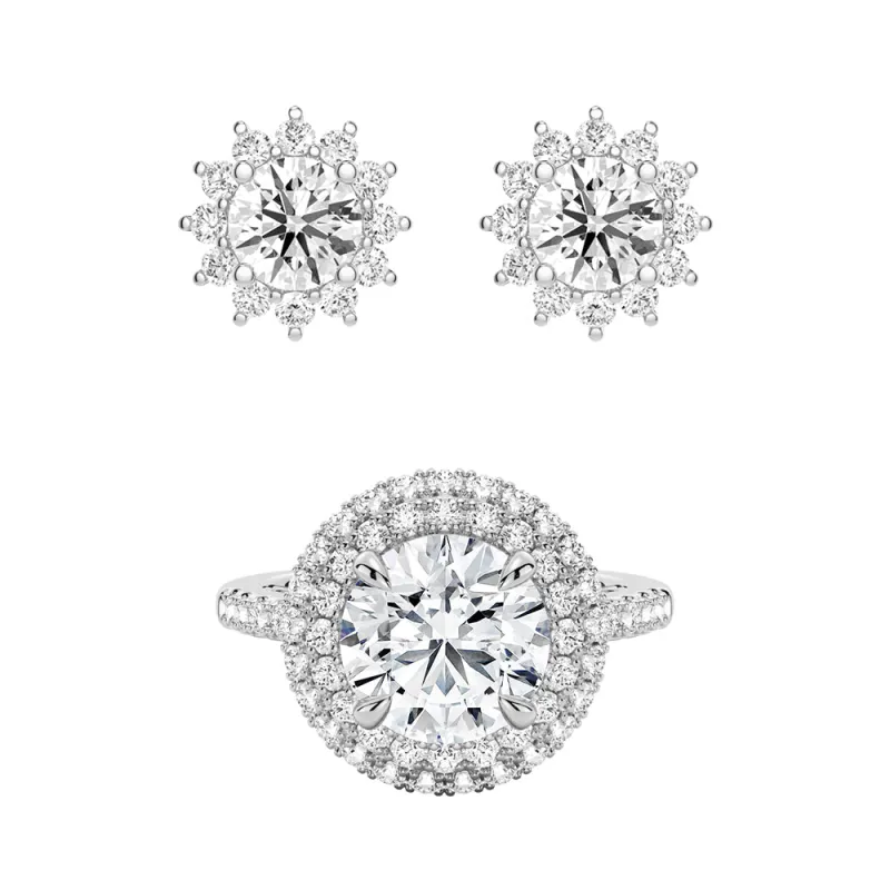 Double MicroPavé Halo Rings And Sunflower Stud Earrings Set sold by MSBLUE Jewelry