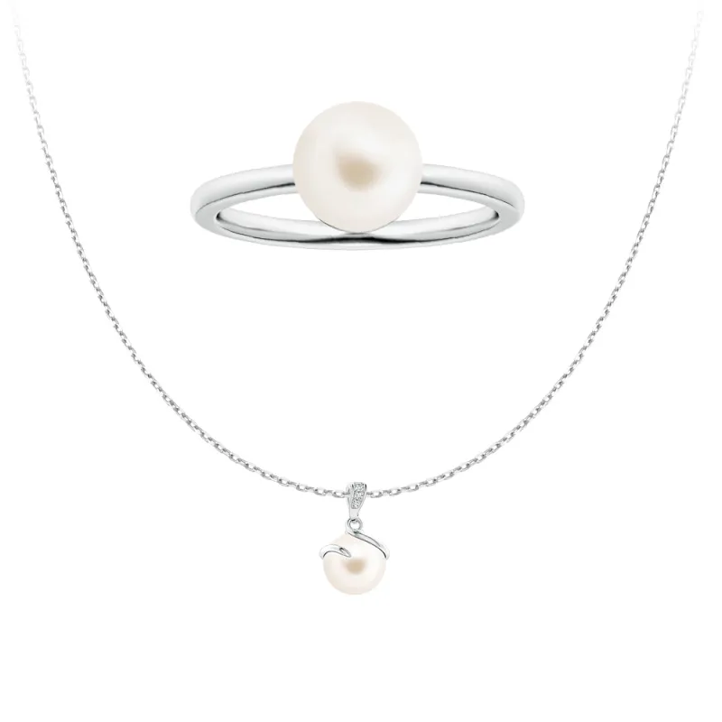 8mm Freshwater Cultured Pearl Pendant & Ring Set sold by MSBLUE Jewelry