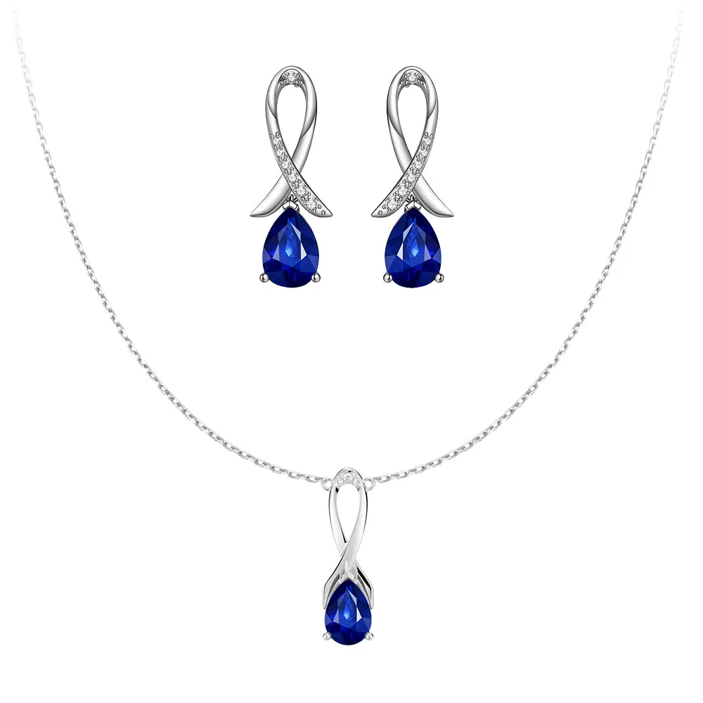 "Blue For Pink" Sapphire Necklace And Earrings Set With Ribbon sold by MSBLUE Jewelry