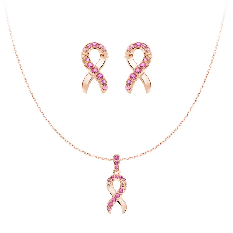 “Faith Over Fear” Ribbon Necklace & Earrings Set With Pavé Pink Sapphires sold by MSBLUE Jewelry