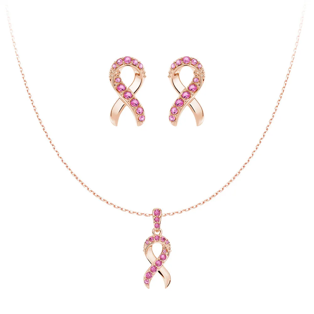 “Faith Over Fear” Ribbon Necklace & Earrings Set With Pavé Pink Sapphires sold by MSBLUE Jewelry