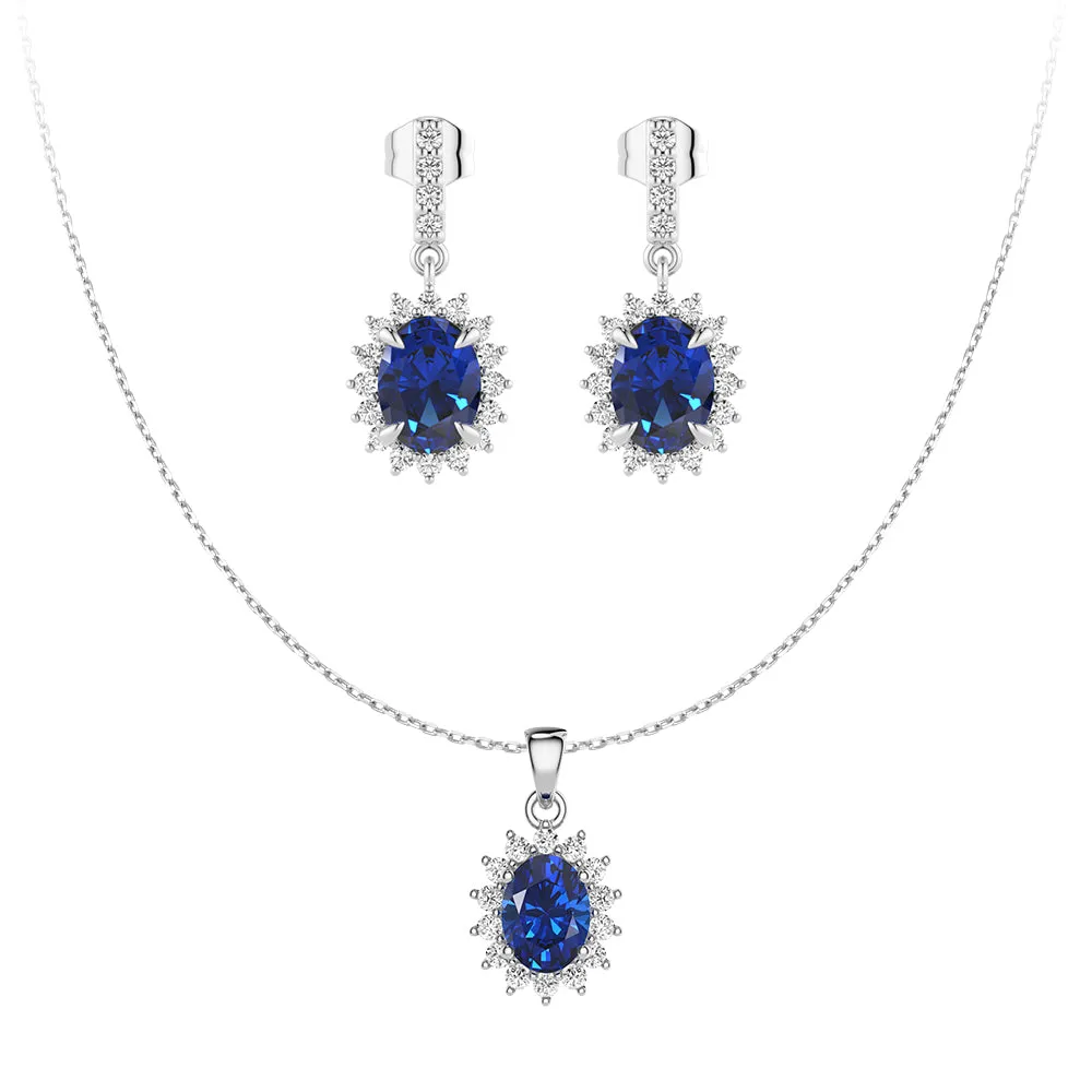 Sapphire Pendant And Dangle Earrings Set sold by MSBLUE Jewelry