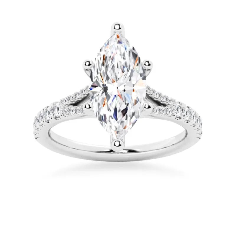 NEW Marquise Cut Split-Shank Moissanite Engagement Ring sold by MSBLUE Jewelry