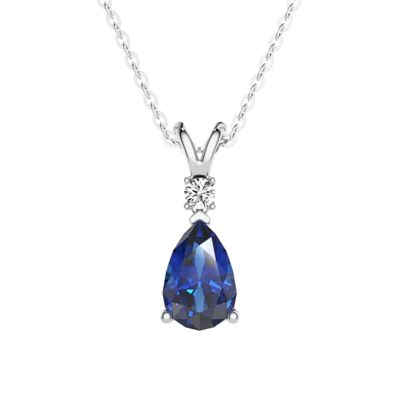 🎁 1.7 CT. Pear Blue Sapphire Solitaire Pendant with White Sapphire (100% off) sold by MSBLUE Jewelry