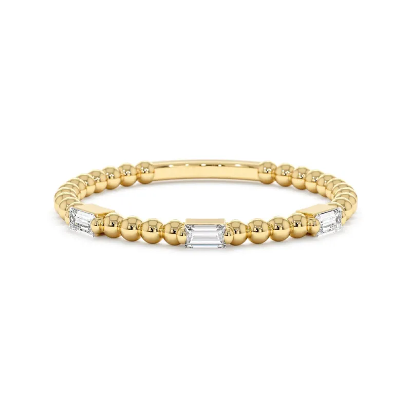 Petite Baguette Lab Grown Diamond Ring with Beaded Band sold by MSBLUE Jewelry