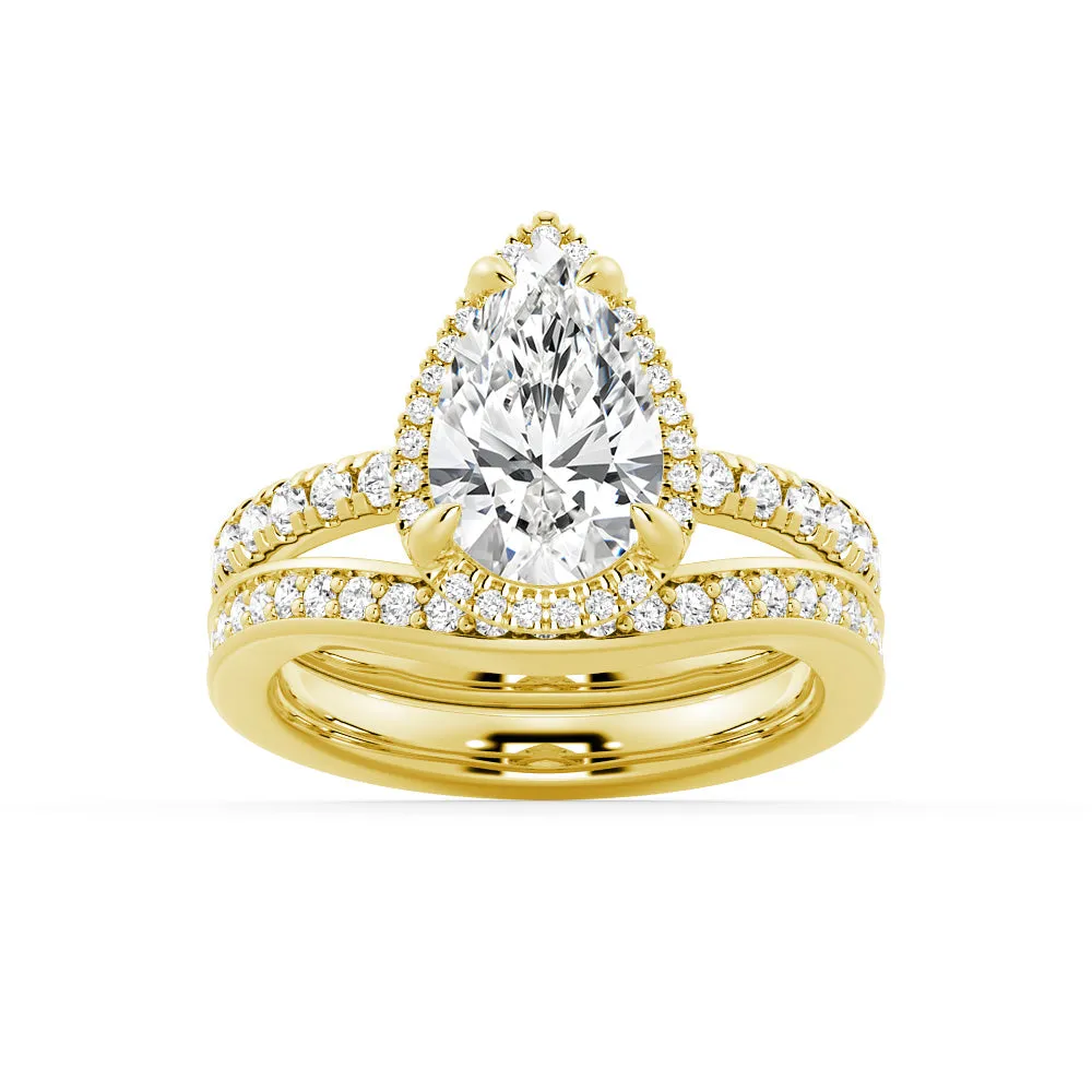 Half Eternity Pear Shaped Halo Moissanite Ring with Matching V Curved Wedding Band sold by MSBLUE Jewelry product image thumbnail 2