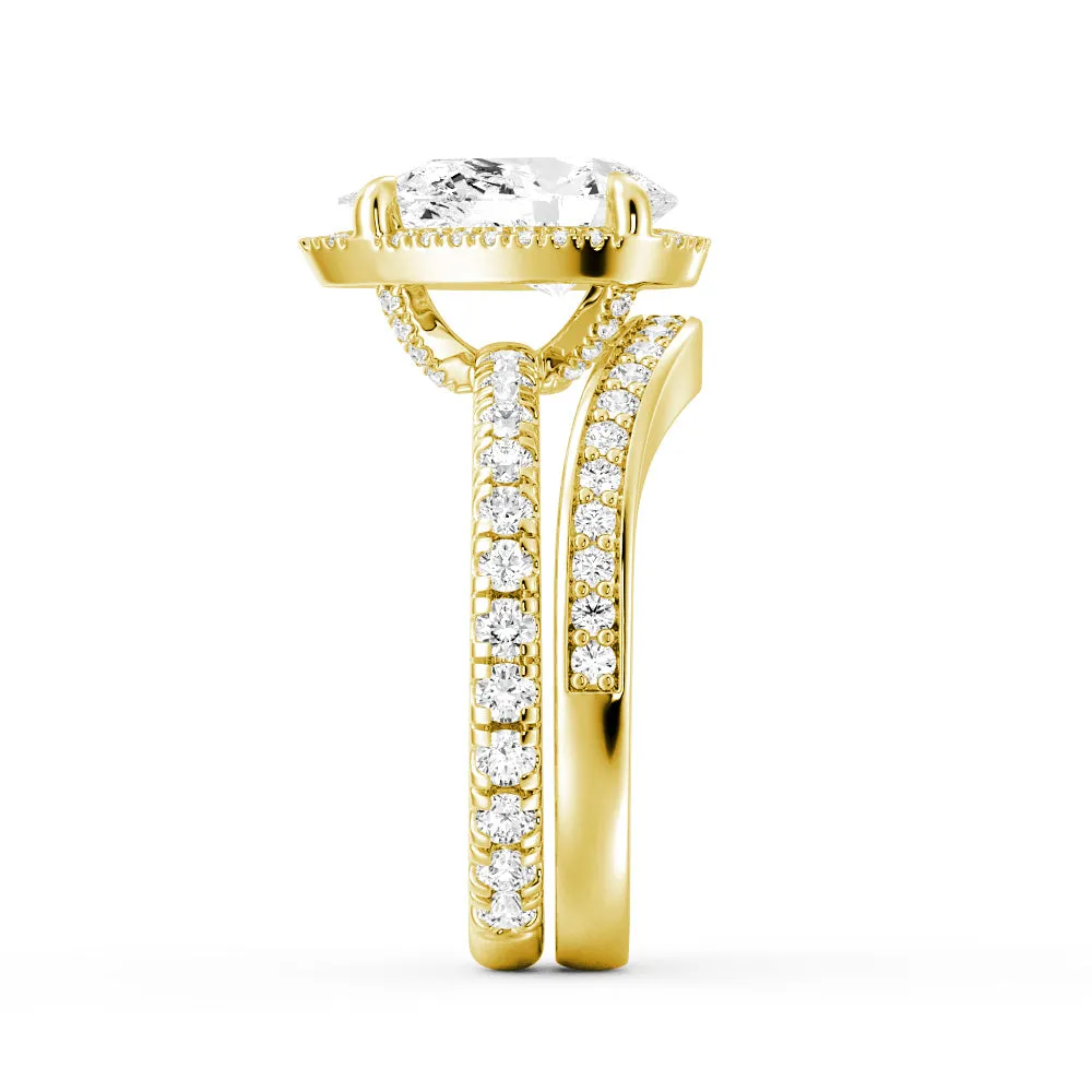 Half Eternity Pear Shaped Halo Moissanite Ring with Matching V Curved Wedding Band sold by MSBLUE Jewelry product image thumbnail 4