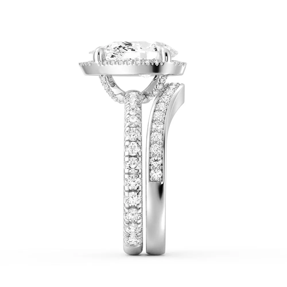 Half Eternity Pear Shaped Halo Moissanite Ring with Matching V Curved Wedding Band sold by MSBLUE Jewelry product image thumbnail 3