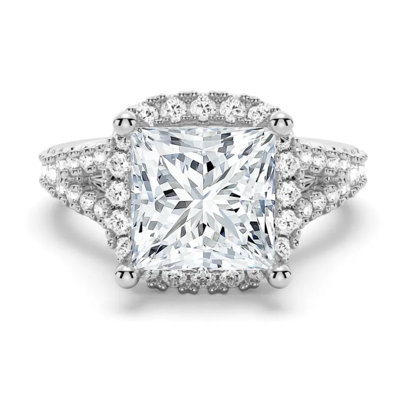 Halo Princess Cut Moissanite Engagement Ring With Split Band sold by MSBLUE Jewelry