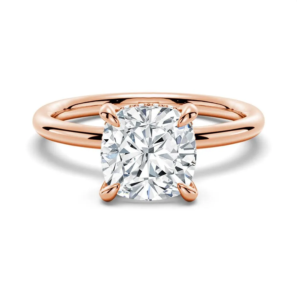 Custom Cushion Cut Solitaire Moissanite Gold Engagement Ring With Hidden Halo sold by MSBLUE Jewelry product image thumbnail 3